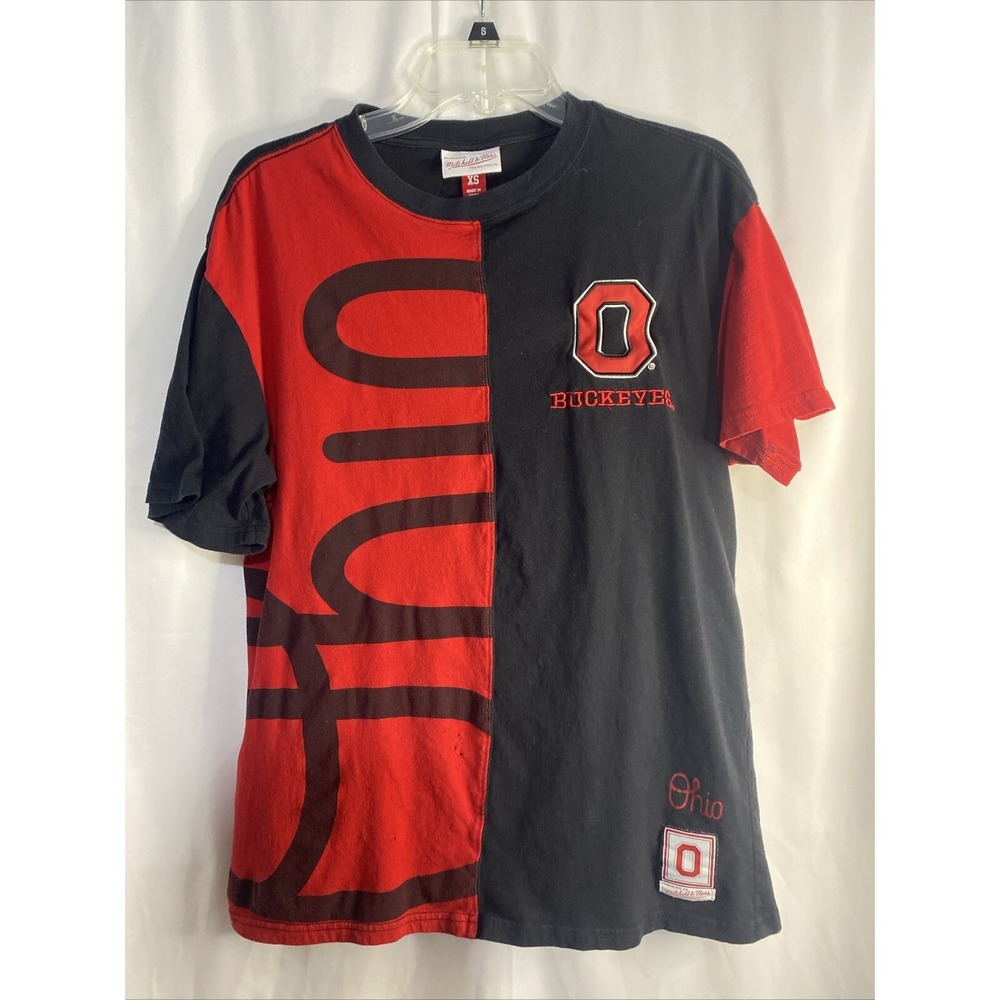 Mitchell & Ness Ohio State Buckeyes Shirt Mens XS Red Black Fair‎ Split Graphic